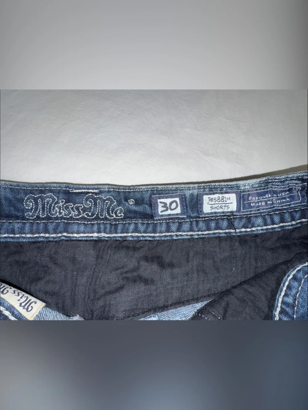 Y2K Miss Me Dark Indigo Embroidered Waist Denim Shorts
